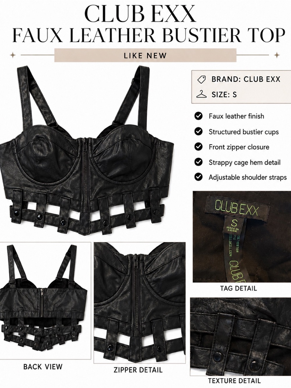 BURNING MAN FESTIVAL WEAR Black Faux Leather Bustier Crop Top